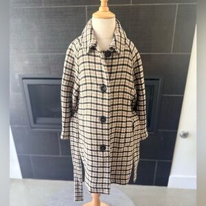 Zara Black and Tan Plaid Trench Coat